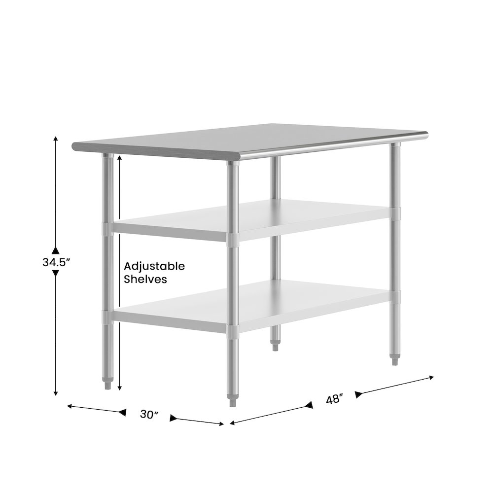 30x48 Portable Prep and Work Table with Top Shelf and 2 Adjustable Undershelves. Picture 4