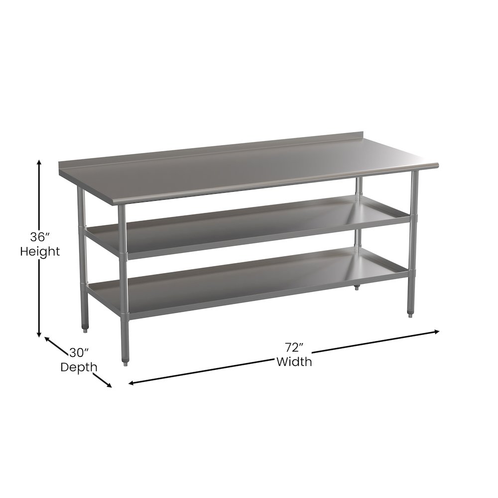 l Stainless Steel 18 Gauge Work Table with 1.5" Backsplash and 2 Undershelves. Picture 5