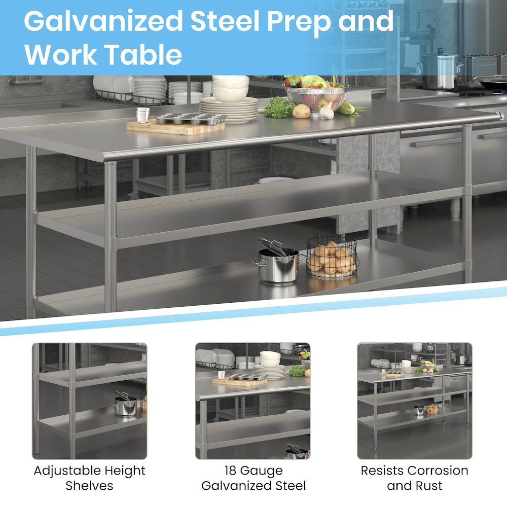 l Stainless Steel 18 Gauge Work Table with 1.5" Backsplash and 2 Undershelves. Picture 4