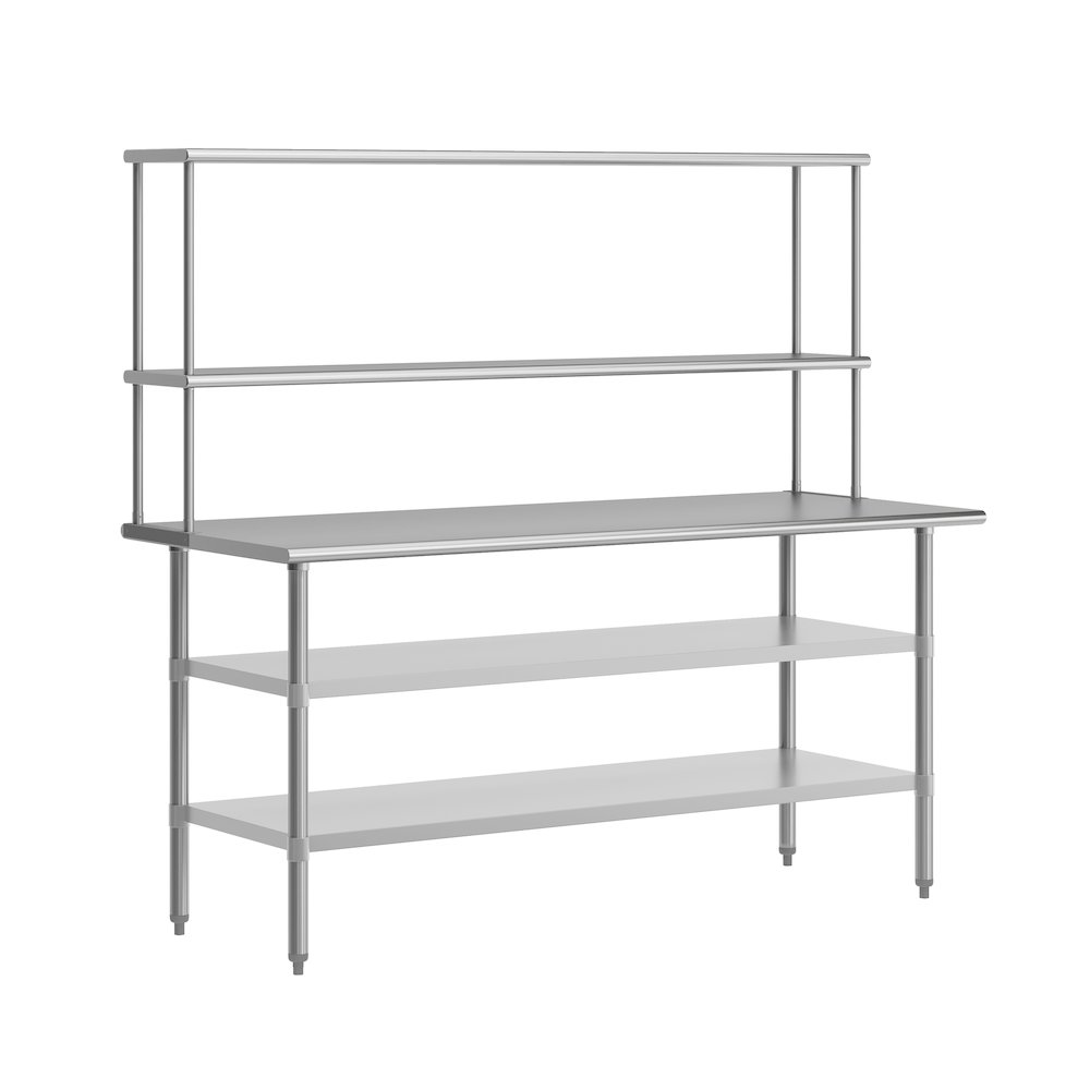 Reader Portable Prep and Work Table with Top Shelf and Double Overshelves. Picture 1