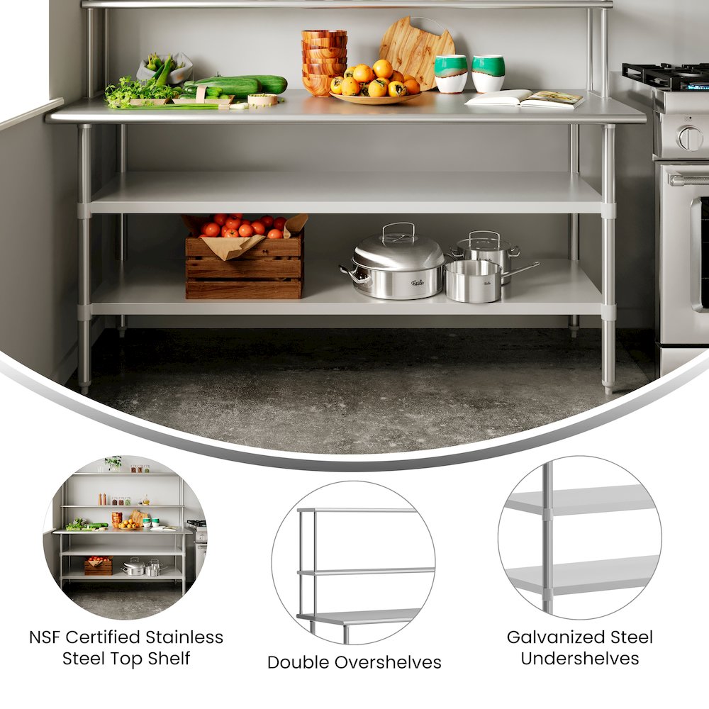 Reader Portable Prep and Work Table with Top Shelf and Double Overshelves. Picture 4