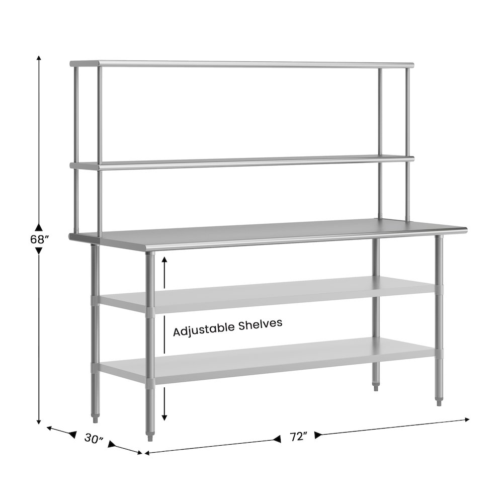 Reader Portable Prep and Work Table with Top Shelf and Double Overshelves. Picture 5