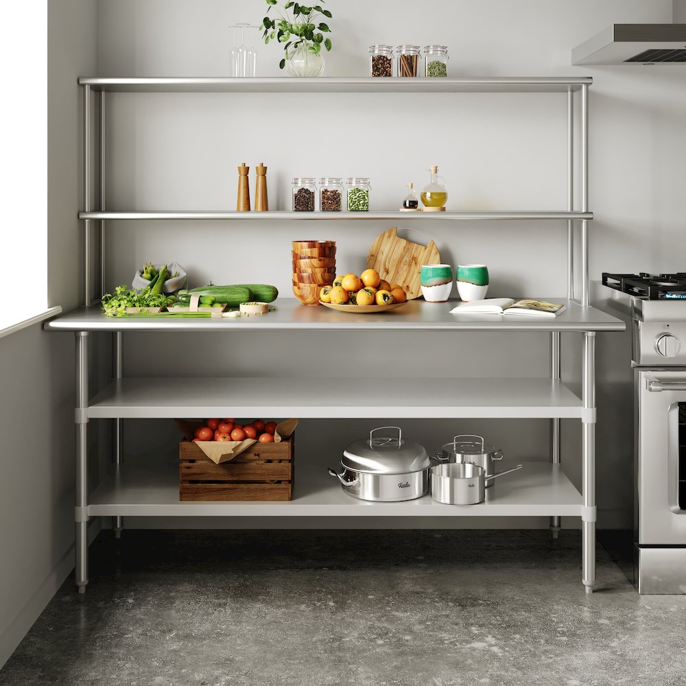 Reader Portable Prep and Work Table with Top Shelf and Double Overshelves. Picture 3