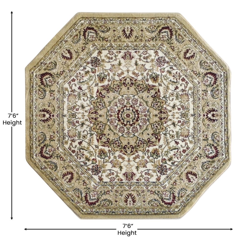 Medallion Motif 7' x 7' Octagonal Area Rug for Living Room or Bedroom. Picture 4