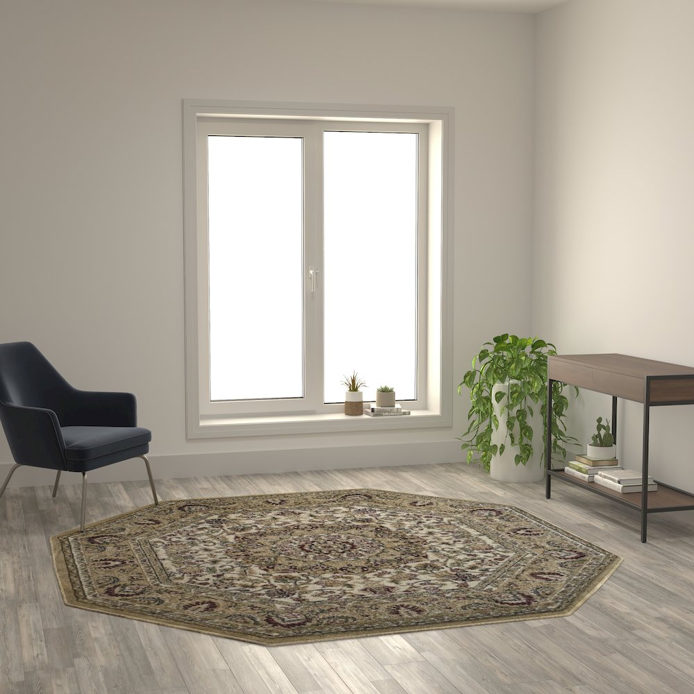 Medallion Motif 7' x 7' Octagonal Area Rug for Living Room or Bedroom. Picture 2