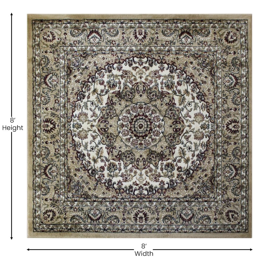 Medallion Motif 7' x 7' Square Area Rug for Living Room or Bedroom. Picture 4