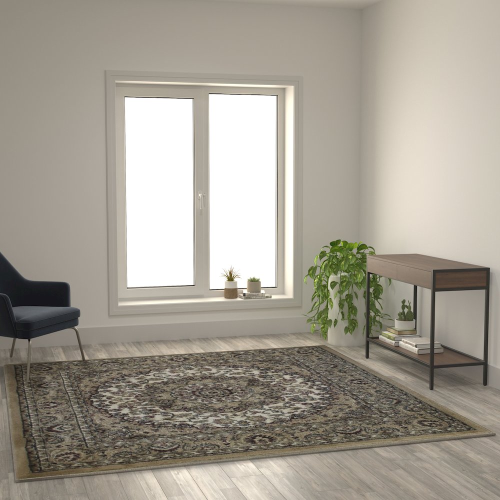 Medallion Motif 7' x 7' Square Area Rug for Living Room or Bedroom. Picture 2
