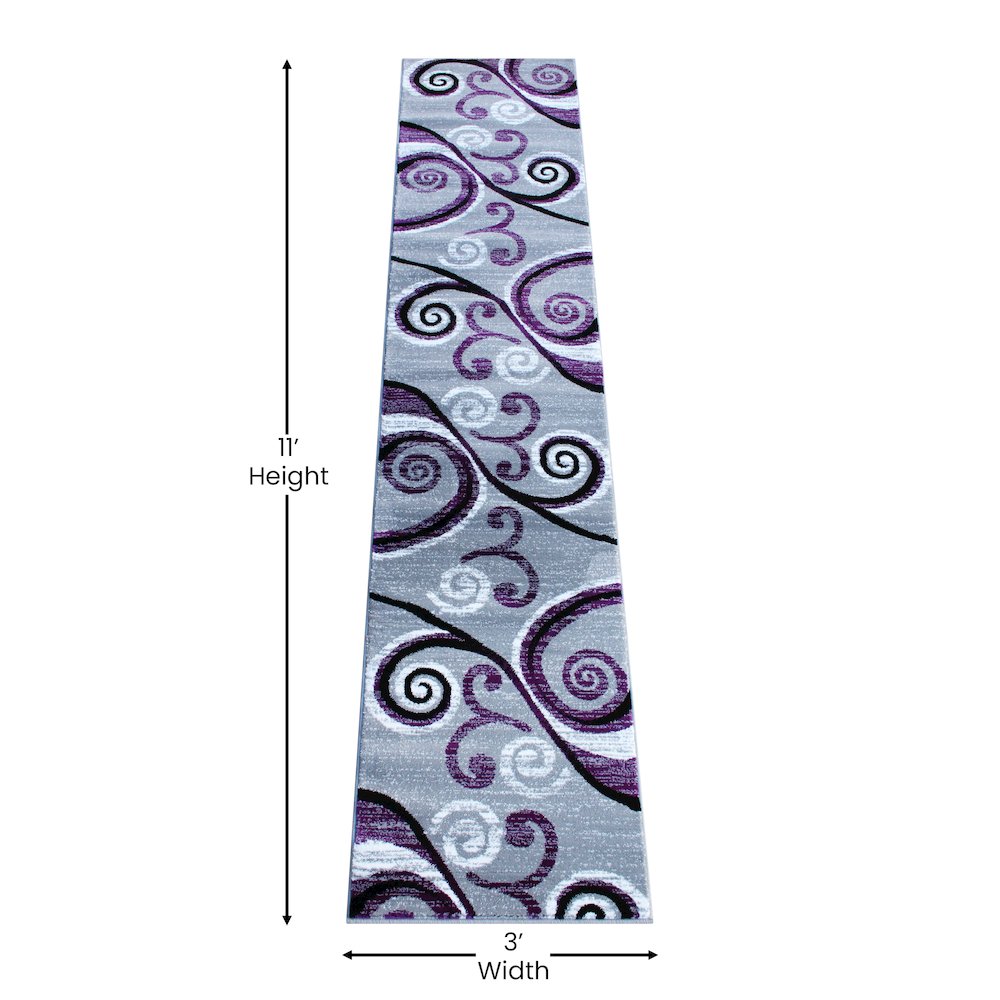 2' x 11' Purple Abstract Area Rug - Olefin Rug with Jute Backing. Picture 4