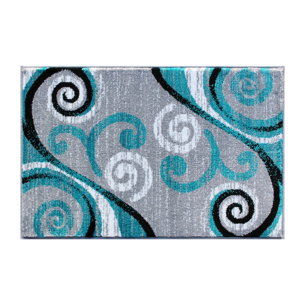 2' x 3' Turquoise Abstract Area Rug - Olefin Rug with Jute Backing. Picture 1