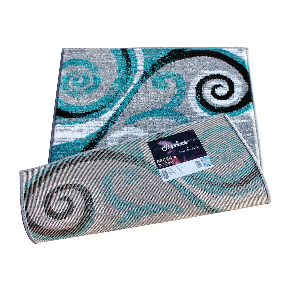 2' x 3' Turquoise Abstract Area Rug - Olefin Rug with Jute Backing. Picture 6