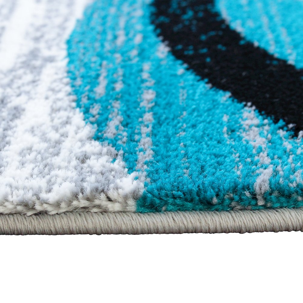 5' x 7' Turquoise Abstract Area Rug - Olefin Rug with Jute Backing. Picture 6