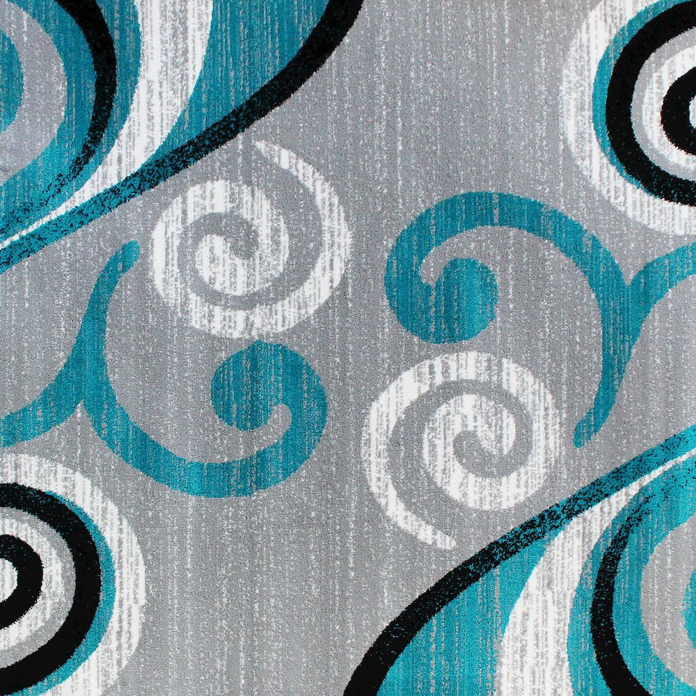 5' x 7' Turquoise Abstract Area Rug - Olefin Rug with Jute Backing. Picture 7
