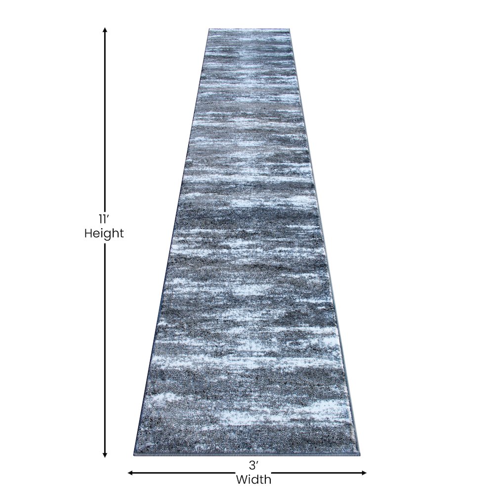 2' x 11' Distressed Gray Olefin Area Rug for Entryway, Living Room, Bedroom. Picture 4