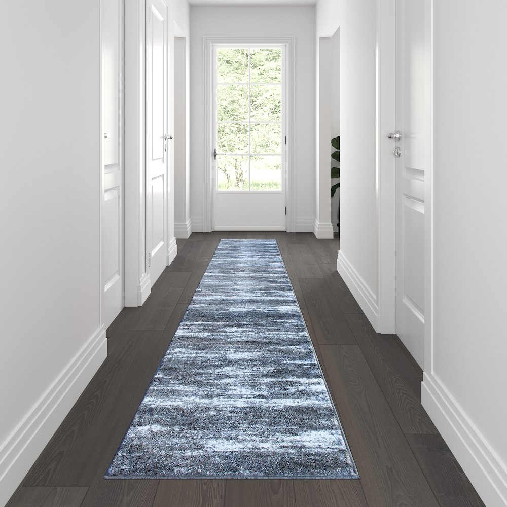 2' x 11' Distressed Gray Olefin Area Rug for Entryway, Living Room, Bedroom. Picture 2