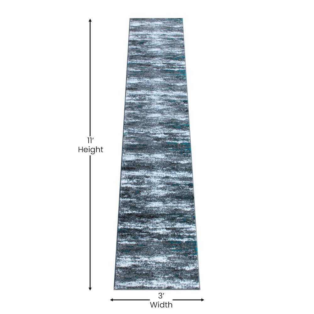 2' x 11' Distressed Turquoise Olefin Area Rug for Entryway, Living Room, Bedroom. Picture 4