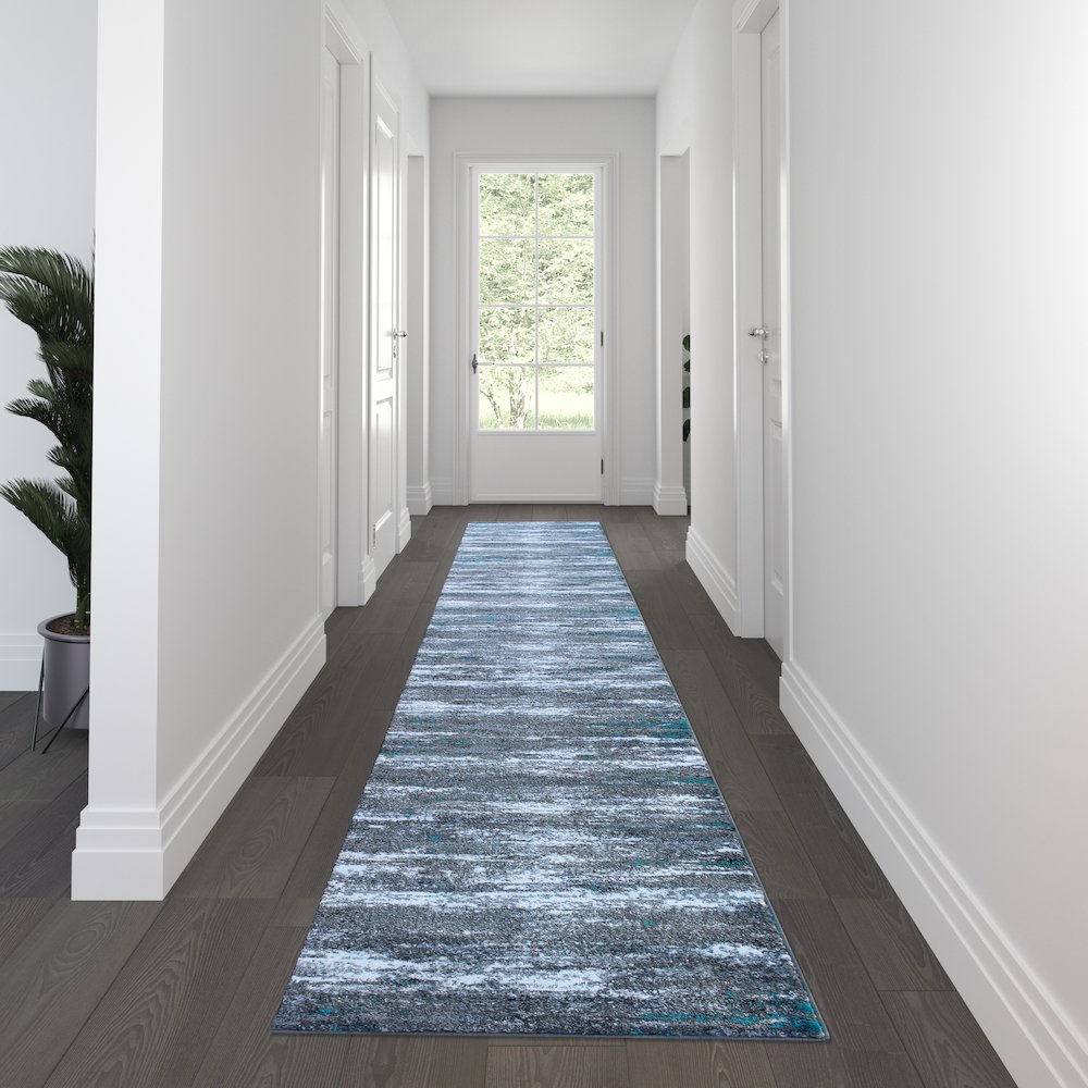 3' x 16' Distressed Gray Olefin Area Rug for Entryway, Living Room, Bedroom. Picture 2