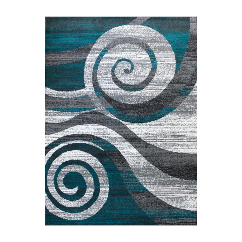 8' x 10' Turquoise Swirl Olefin Area Rug for Entryway, Living Room, Bedroom. Picture 1