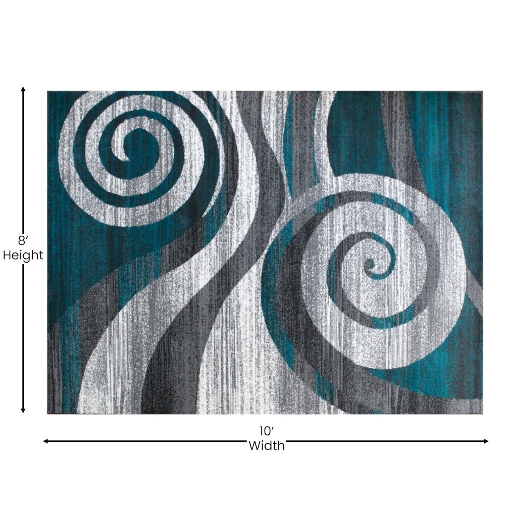 8' x 10' Turquoise Swirl Olefin Area Rug for Entryway, Living Room, Bedroom. Picture 4