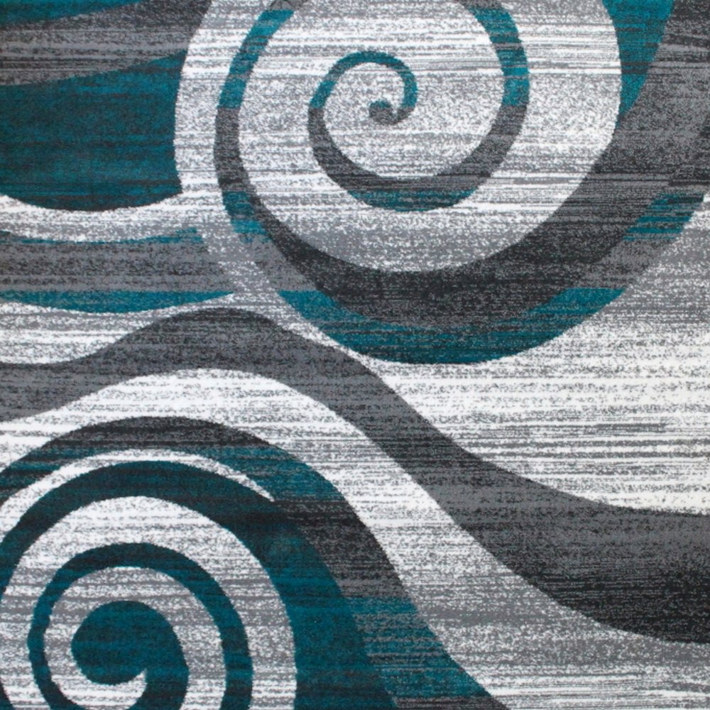 8' x 10' Turquoise Swirl Olefin Area Rug for Entryway, Living Room, Bedroom. Picture 7
