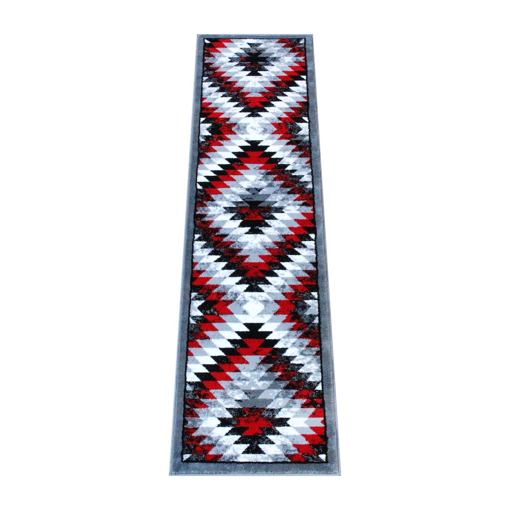 Southwestern 2' x 7' Red Area Rug - Olefin Rug with Jute Backing. Picture 1