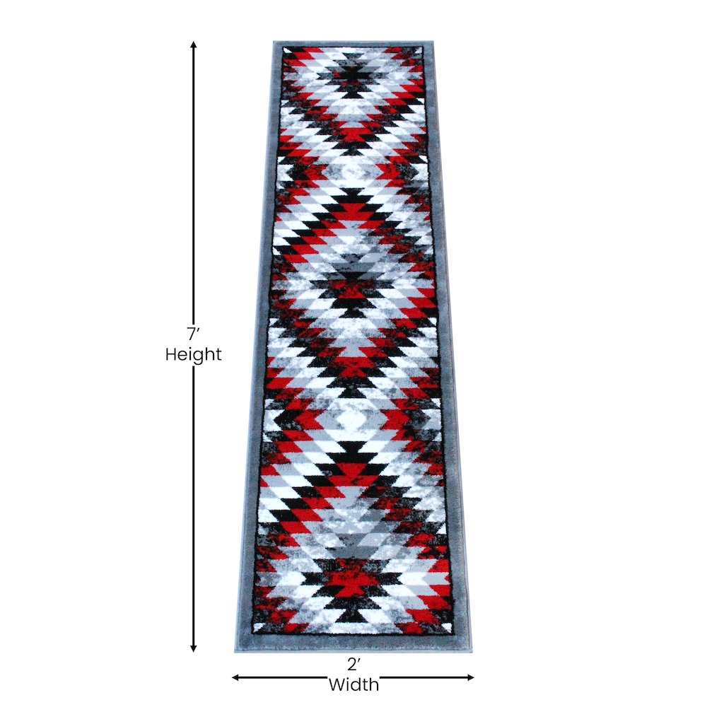 Southwestern 2' x 7' Red Area Rug - Olefin Rug with Jute Backing. Picture 4