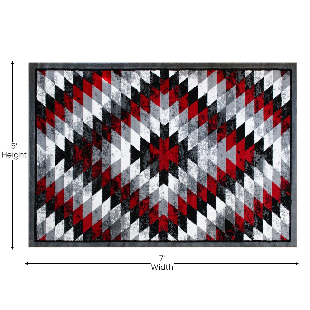 Southwestern 5' x 7' Red Area Rug - Olefin Rug with Jute Backing. Picture 4