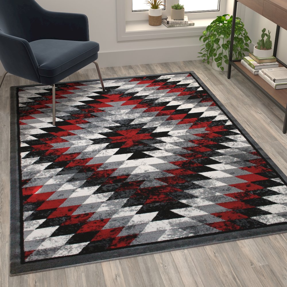 Southwestern 5' x 7' Red Area Rug - Olefin Rug with Jute Backing. Picture 5