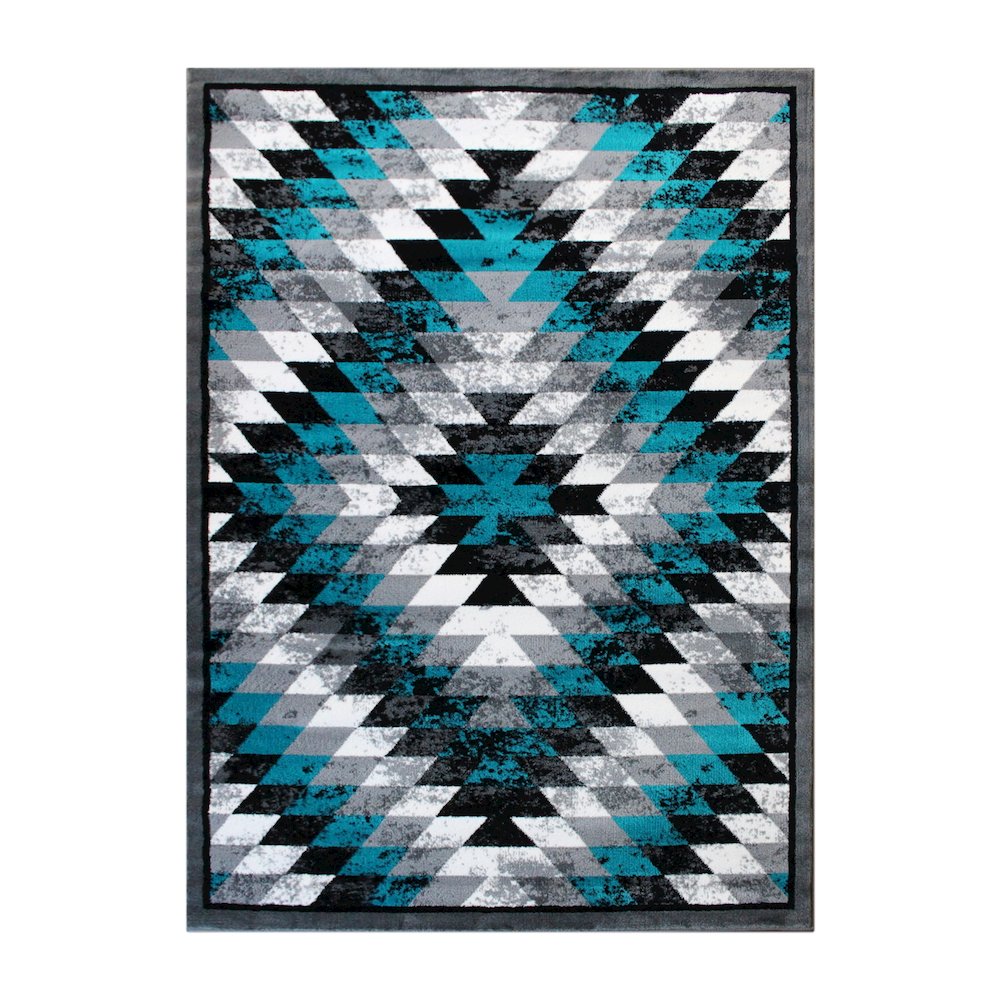 Southwestern 8' x 10' Turquoise Area Rug - Olefin Rug with Jute Backing. Picture 1