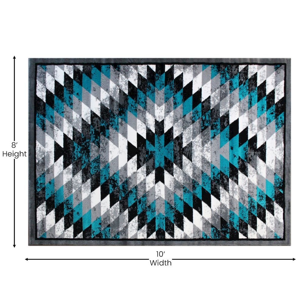 Southwestern 8' x 10' Turquoise Area Rug - Olefin Rug with Jute Backing. Picture 4