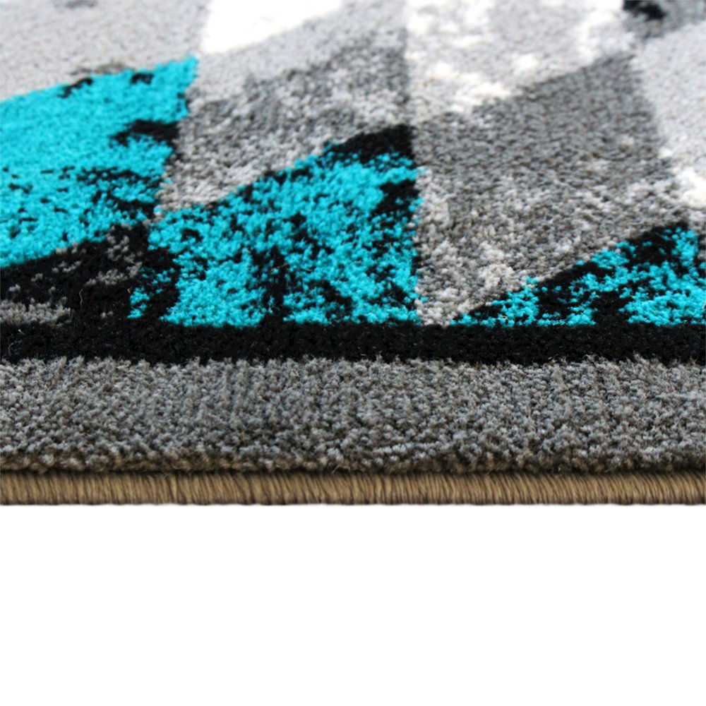 Southwestern 8' x 10' Turquoise Area Rug - Olefin Rug with Jute Backing. Picture 6