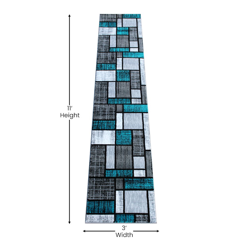 2' x 11' Turquoise Color Bricked Olefin Area Rug. Picture 4