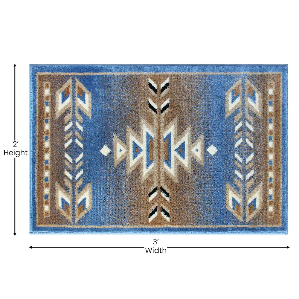 Southwestern 2' x 3' Blue Area Rug - Olefin Rug. Picture 4