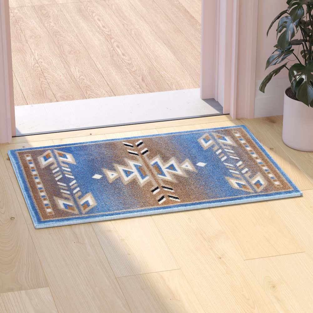 Southwestern 2' x 3' Blue Area Rug - Olefin Rug. Picture 2