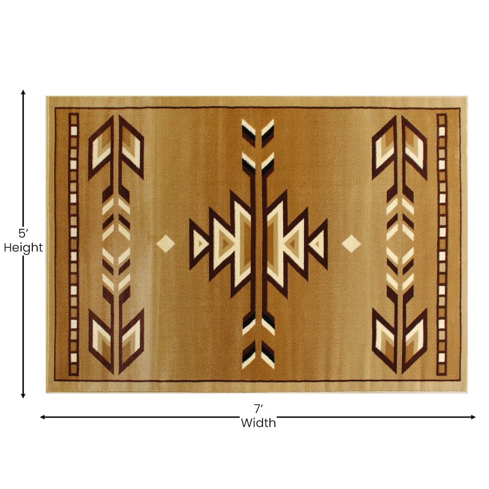 Southwestern 5' x 7' Brown Area Rug - Olefin Rug. Picture 4