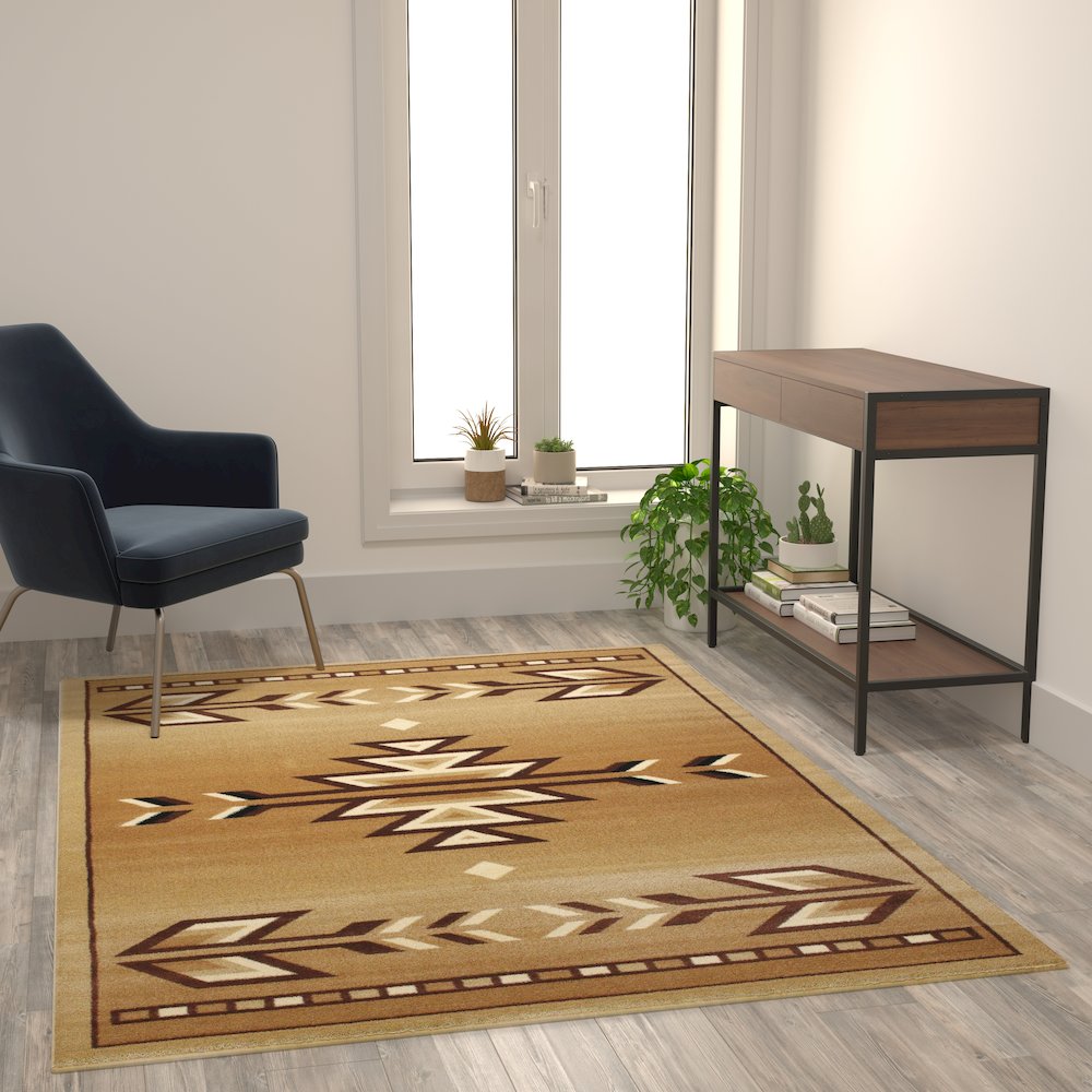 Southwestern 5' x 7' Brown Area Rug - Olefin Rug. Picture 2