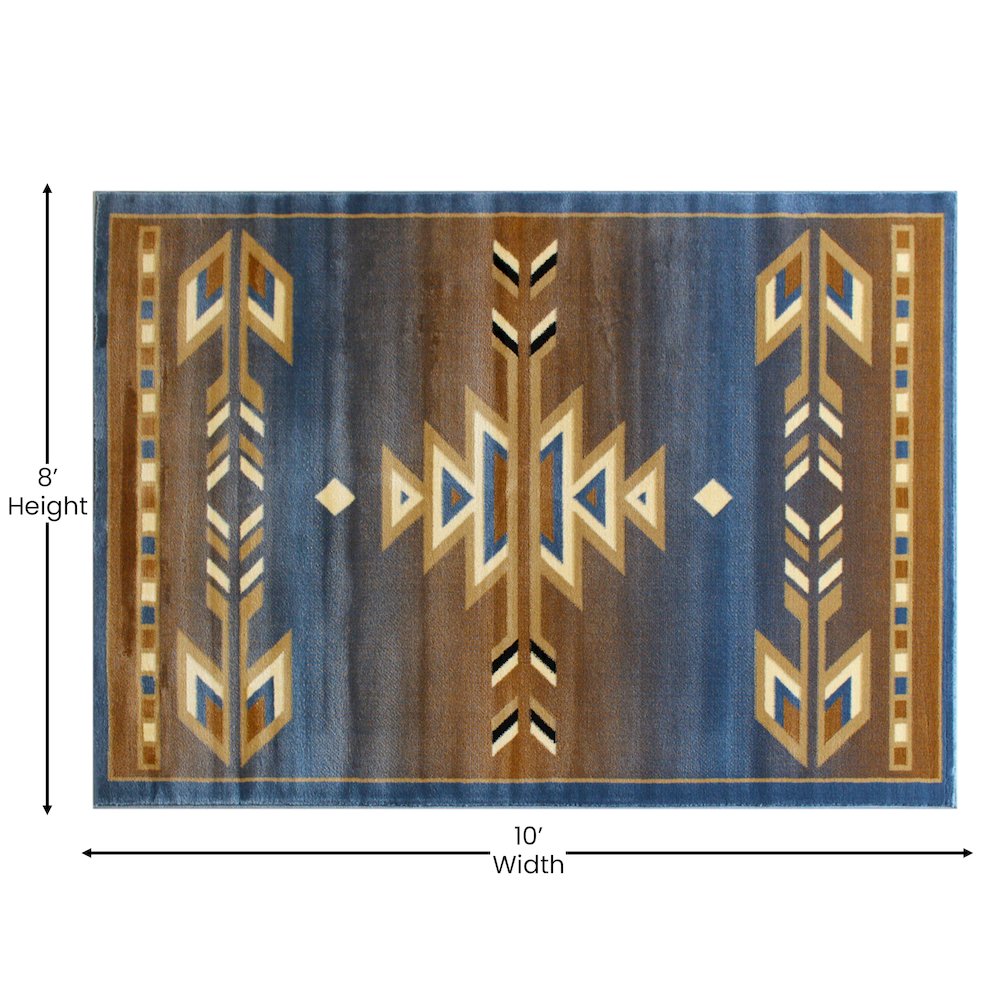 Southwestern 8' x 10' Blue Area Rug - Olefin Rug. Picture 4