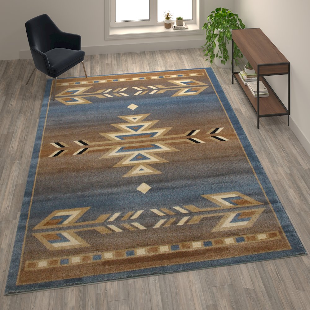Southwestern 8' x 10' Blue Area Rug - Olefin Rug. Picture 2