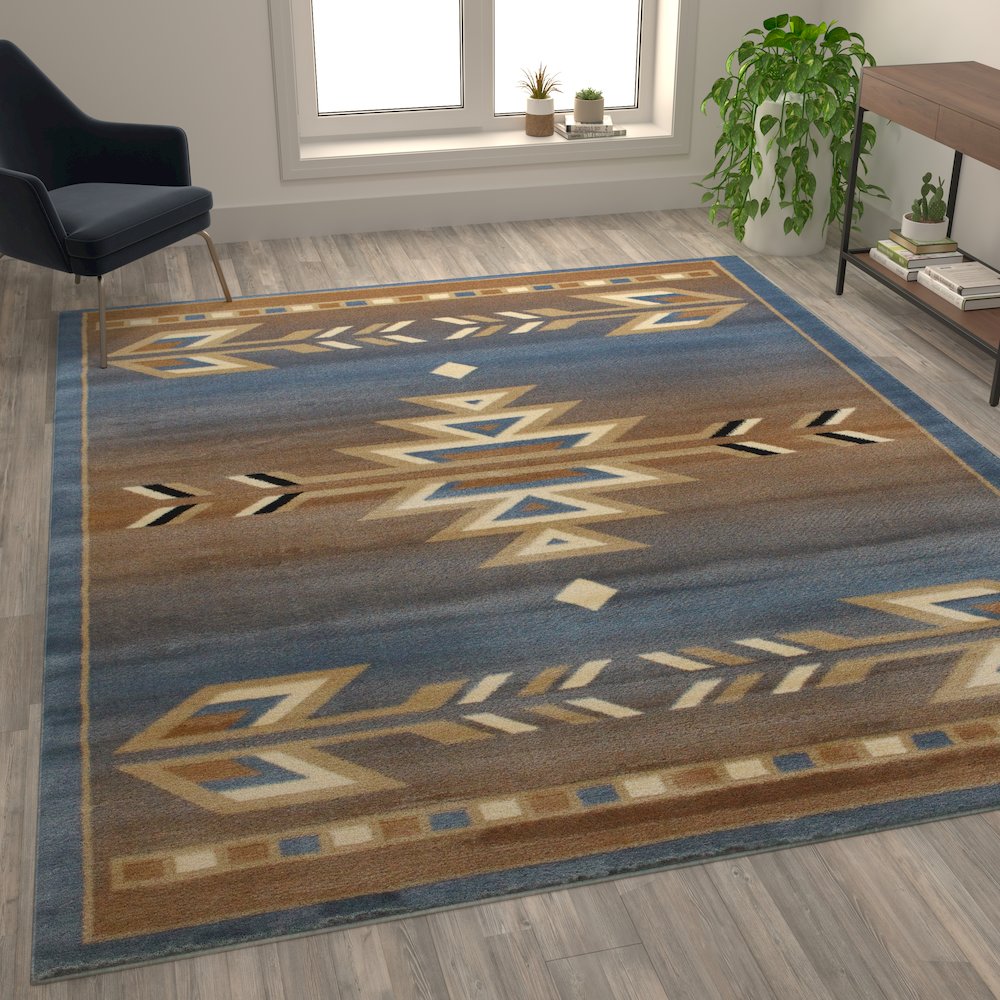 Southwestern 8' x 10' Blue Area Rug - Olefin Rug. Picture 5