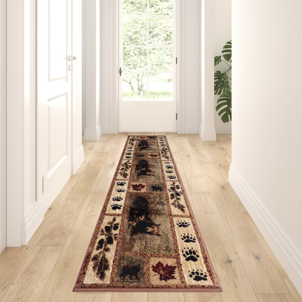 2' x 7' Mother Bear, Cubs Nature Themed Olefin Area Rug. Picture 2