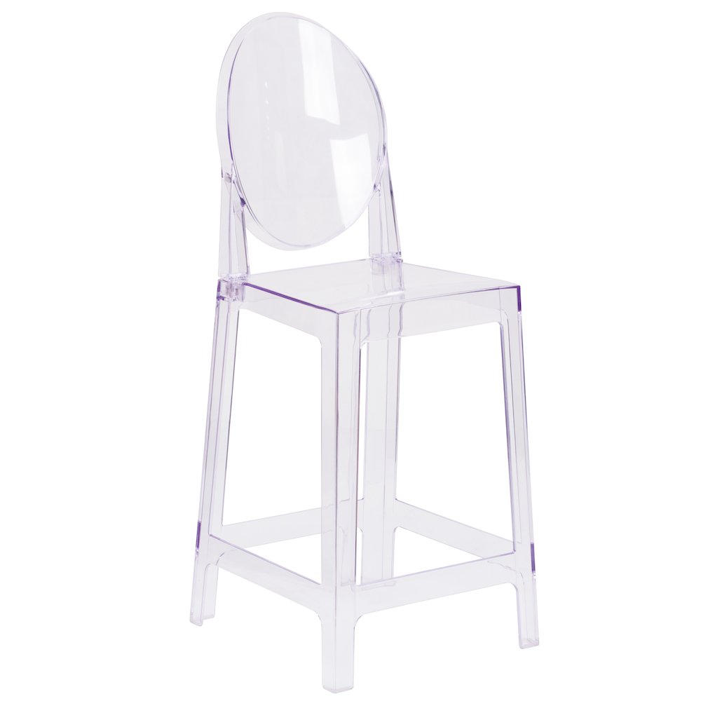 Ghost Counter Stool with Oval Back in Revna Transparent Crystal. Picture 1