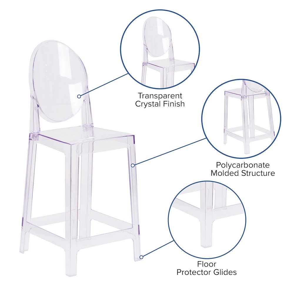 Ghost Counter Stool with Oval Back in Revna Transparent Crystal. Picture 5