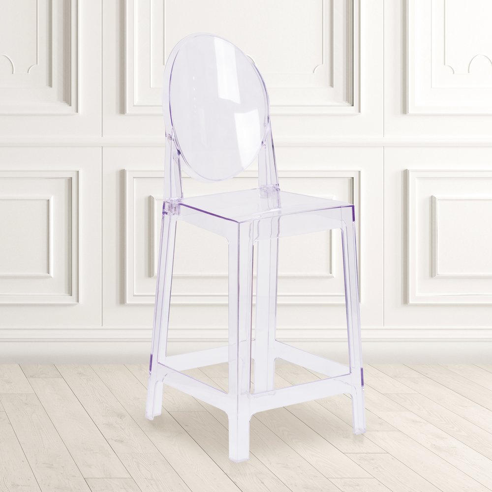 Ghost Counter Stool with Oval Back in Revna Transparent Crystal. Picture 2