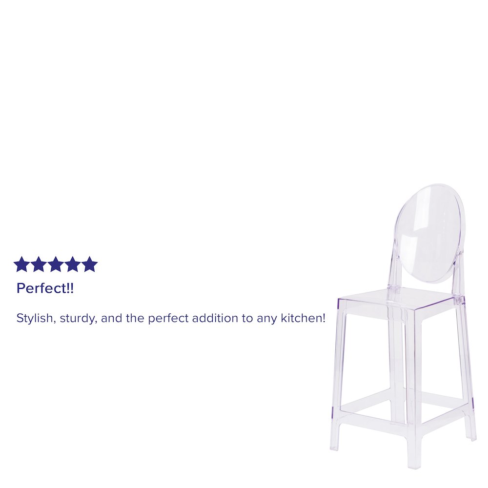 Ghost Counter Stool with Oval Back in Revna Transparent Crystal. Picture 4