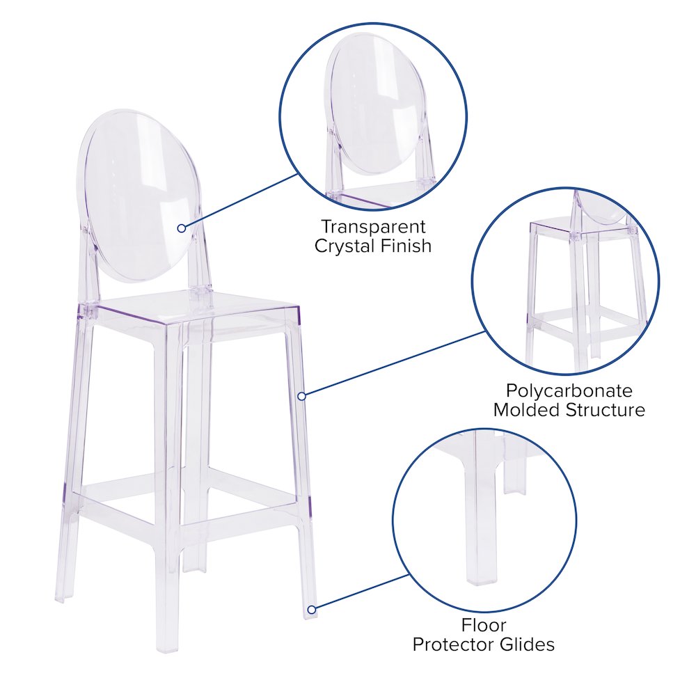 Ghost Barstool with Oval Back in Revna Transparent Crystal. Picture 5