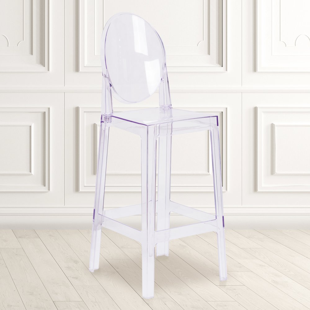 Ghost Barstool with Oval Back in Revna Transparent Crystal. Picture 2