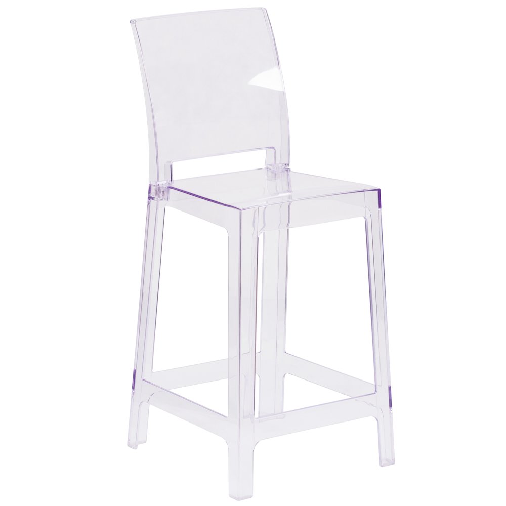 Ghost Counter Stool with Square Back in Transparent Crystal. Picture 1