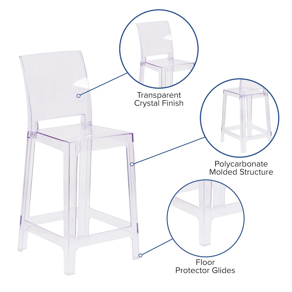 Ghost Counter Stool with Square Back in Transparent Crystal. Picture 5