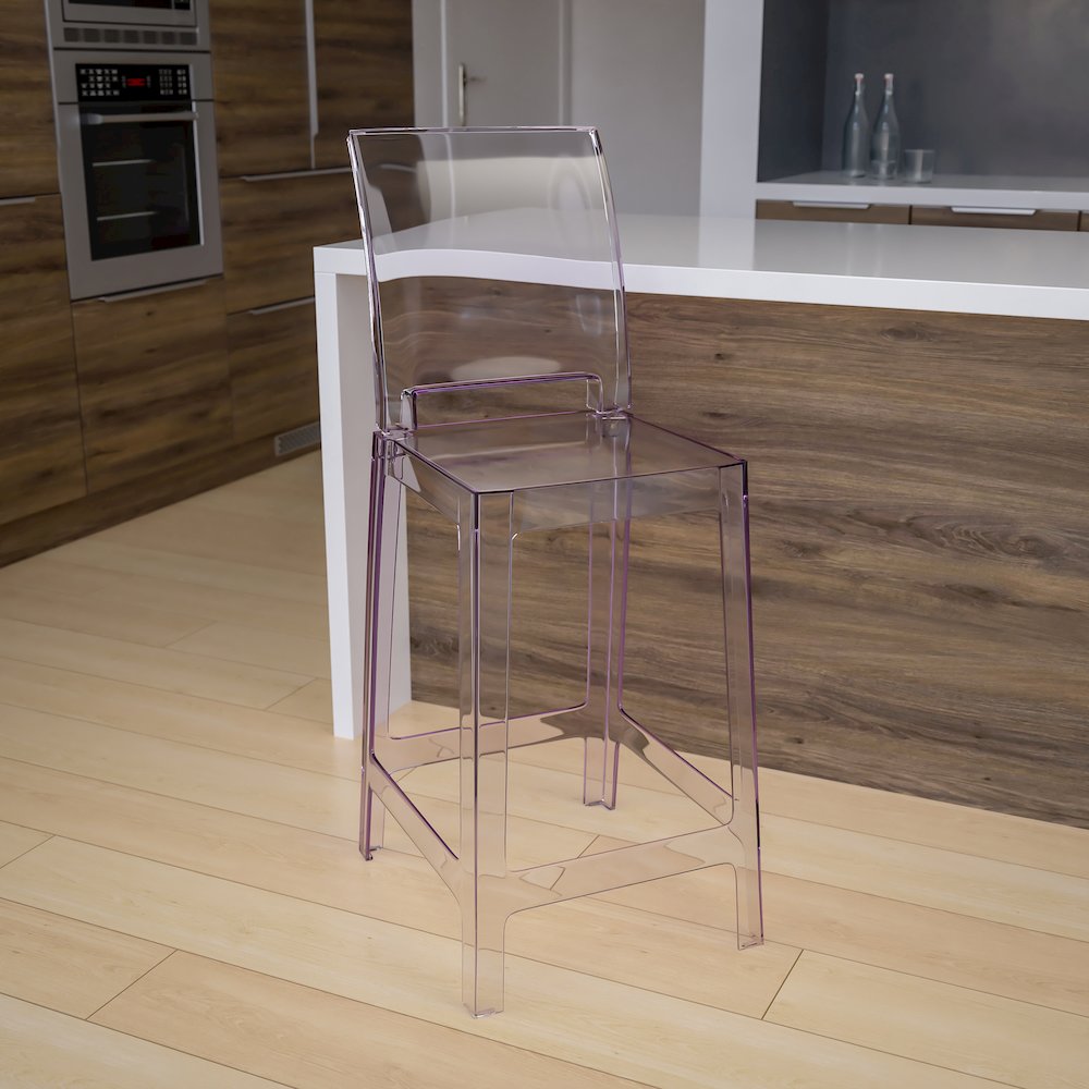 Ghost Counter Stool with Square Back in Transparent Crystal. Picture 2