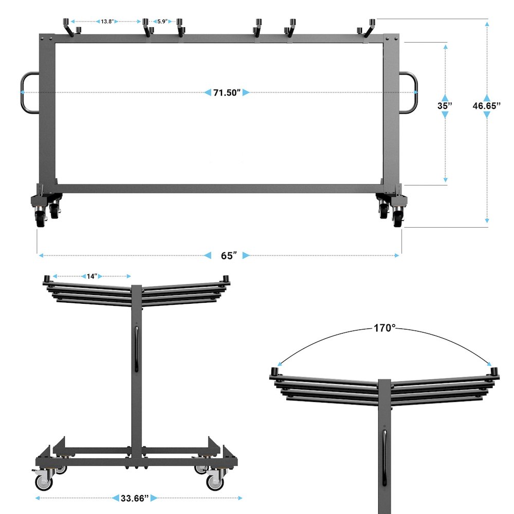 Hawkins Heavy Duty Folding Table and Chairs Mobile Cart-Locking Wheels, Black. Picture 6