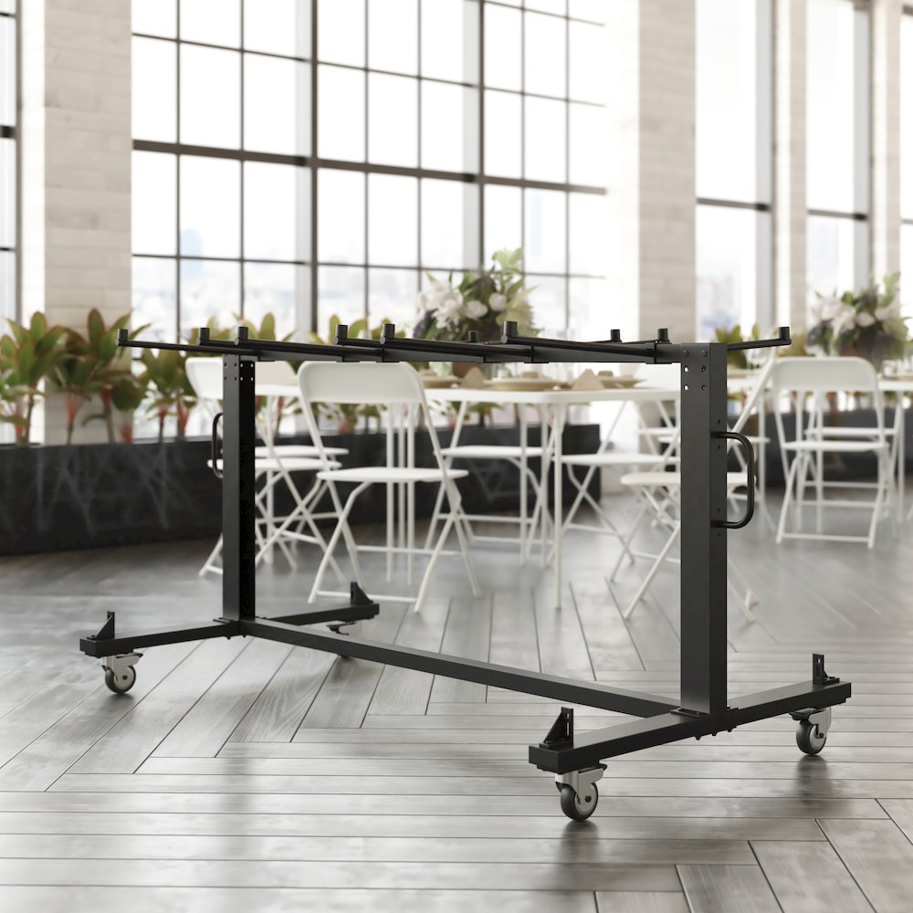 Hawkins Heavy Duty Folding Table and Chairs Mobile Cart-Locking Wheels, Black. Picture 8